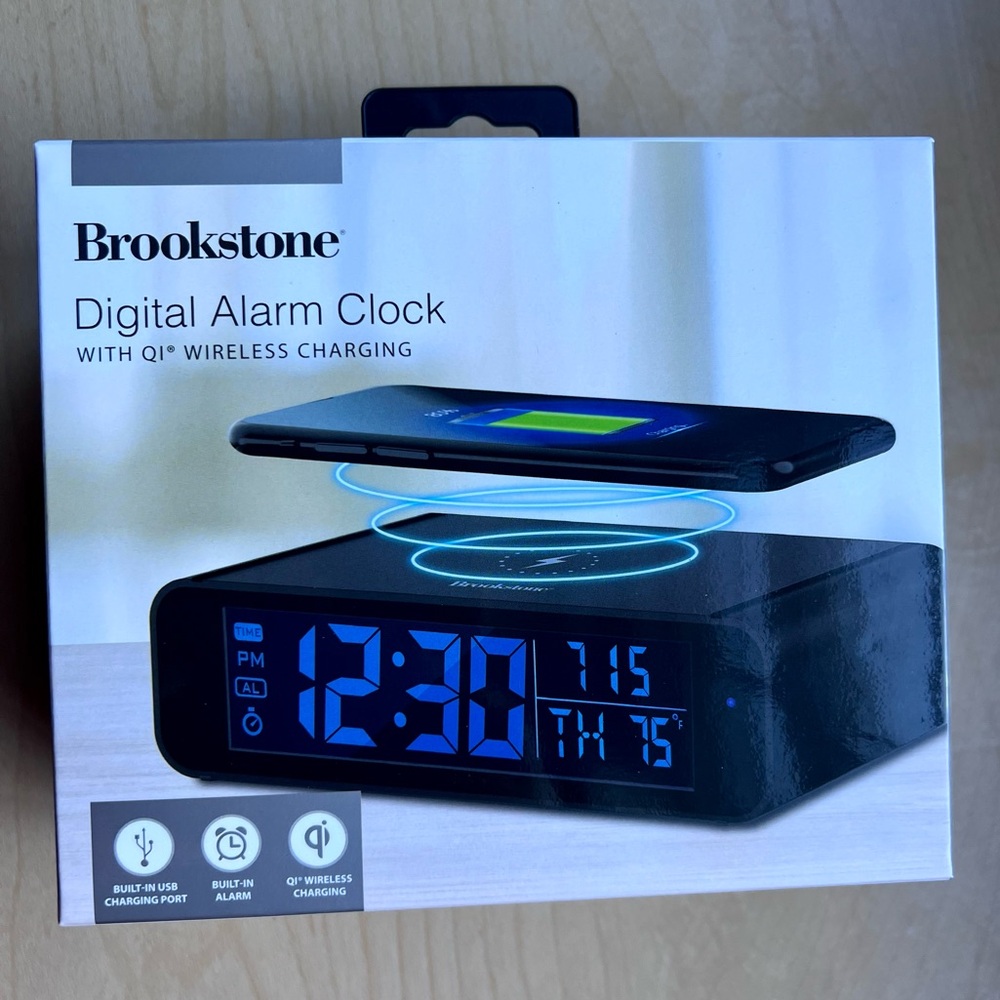 Brookstone Digital Alarm Clock with QI Wireless Charging!!!